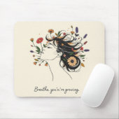 “Breathe, You’re Growing” Floral Mindfulness pad マウスパッド (マウス)