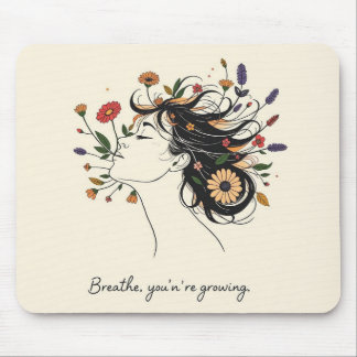 “Breathe, You’re Growing” Floral Mindfulness pad マウスパッド
