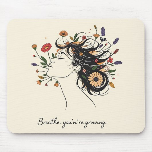 “Breathe, You’re Growing” Floral Mindfulness pad マウスパッド (正面)