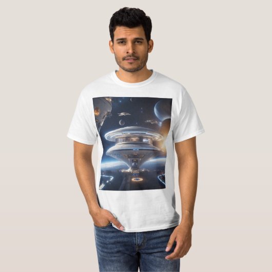 Breathtaking Deep Space Station Illustration |  Tシャツ (正面フル)