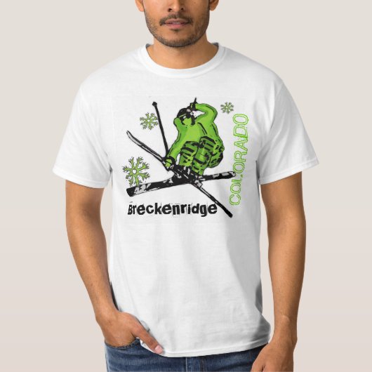 Breckenridgeコロラド州のネオン緑のスキーヤーの価値ティー Tシャツ (正面)