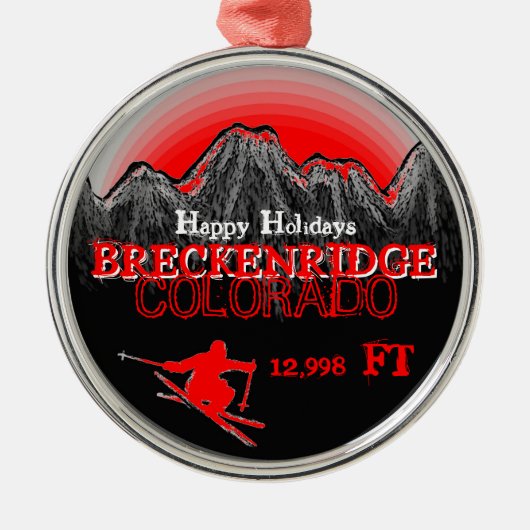 Breckenridgeコロラド州の幸せな休日の赤いオーナメント メタルオーナメント (正面)