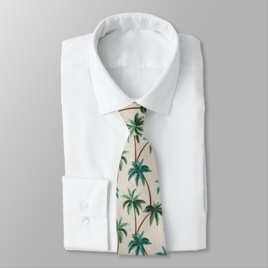 Breezy Palm Trees on Faux Grasscloth - Green ネクタイ (タイ)