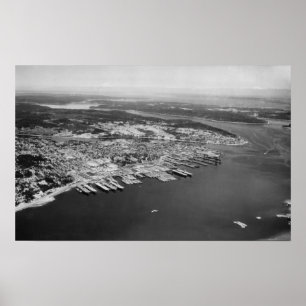 Bremerton、WA -都市写真の空中写真 ポスター