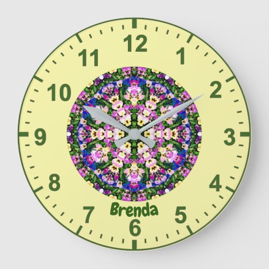BRENDA ～色数々ののミニチュアパンジー黄色 ラージ壁時計 (正面)