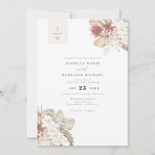 BRENNAボヘミアン熱帯パームアースト結婚ーン 招待状 (正面)