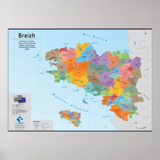 Bretagne, carte administrative 2020 (en breton) ポスター (正面)