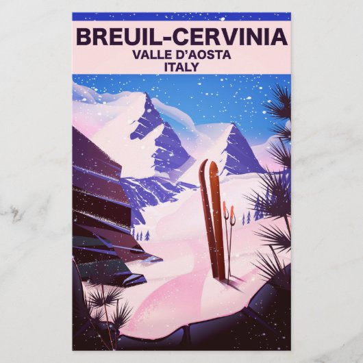 Breuil-Cervinia, Valle d'Aosta，イタリア，スキーポスター 便箋 (正面)