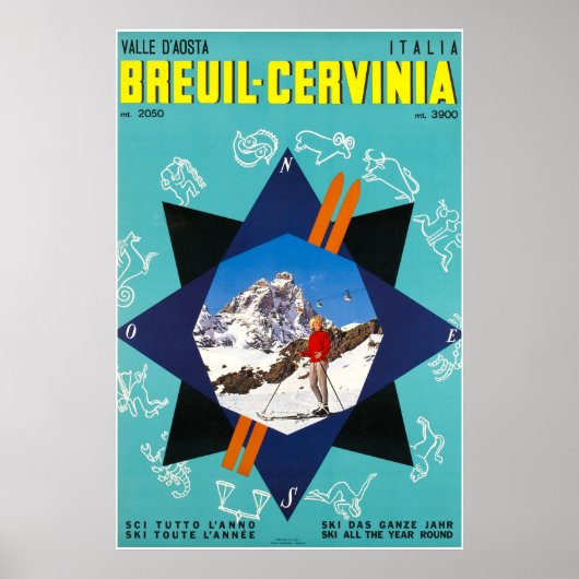 Breuil-Cervinia, Valle d'Aosta Italia，スキーポスター ポスター (正面)