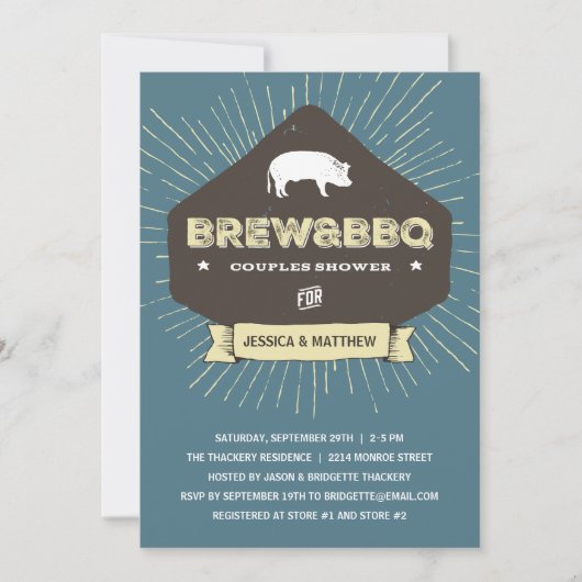 BrewとBBQ | カップル素朴ウェディングシャワー 招待状 (正面)