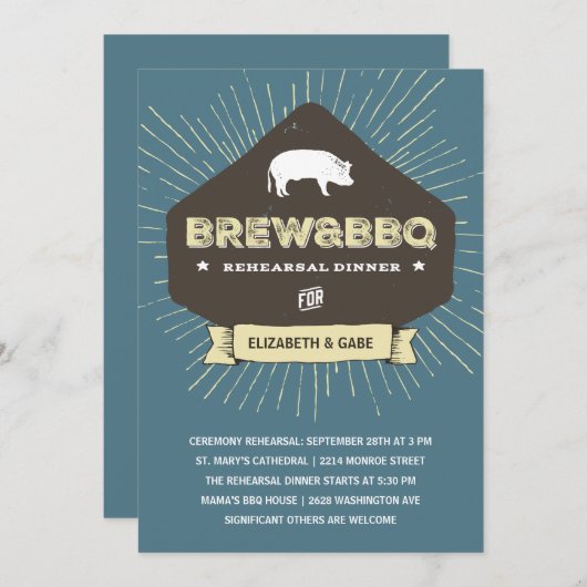 BrewとBBQ | リハ素朴ーサルディナー 招待状 (正面/裏面)