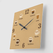 Brewアイコン付きコーヒークロック顔 スクエア壁時計 (傾斜)