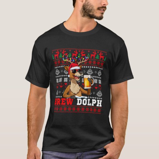 Brew Dolph Costume Drunker Reindeer Sunglasses Dri Tシャツ (正面)