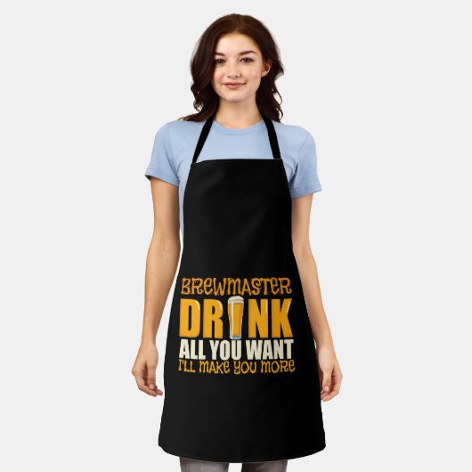 Brew Master I'll Make You More Drinking Joke エプロン (着用した状態)