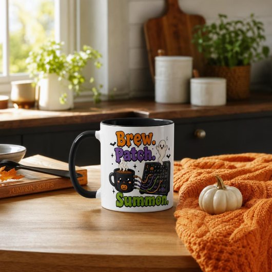 Brew. Patch. Summon. – Halloween Synth Nerd マグカップ
