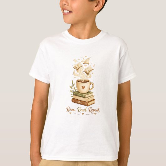 Brew. Read. Repeat. | くつろぎのコーヒーと読書の愛好家 Tシャツ (正面)