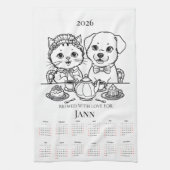 Brewed with Love Cat & Dog Tea Towel Calendar キッチンタオル (縦)