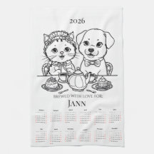 Brewed with Love Cat & Dog Tea Towel Calendar