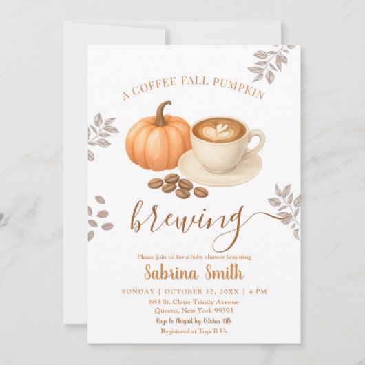 Brewing cinnamon Cozy Fall Pumpkin Baby Shower 招待状 (正面)