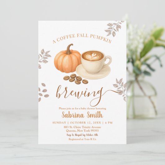 Brewing cinnamon Cozy Fall Pumpkin Baby Shower 招待状 (スタンド正面)