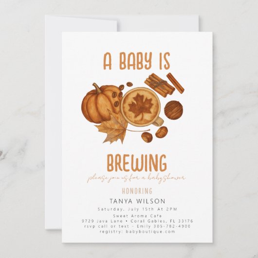 Brewing cinnamon Cozy Fall Pumpkin Baby Shower 招待状 (正面)