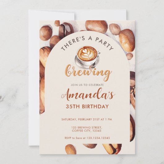 Brewing Coffee Bean Any Age Birthday 招待状 (正面)