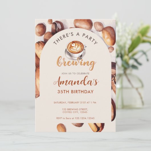Brewing Coffee Bean Any Age Birthday 招待状 (スタンド正面)