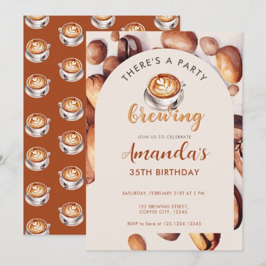 Brewing Coffee Bean Any Age Birthday 招待状 (正面/裏面)