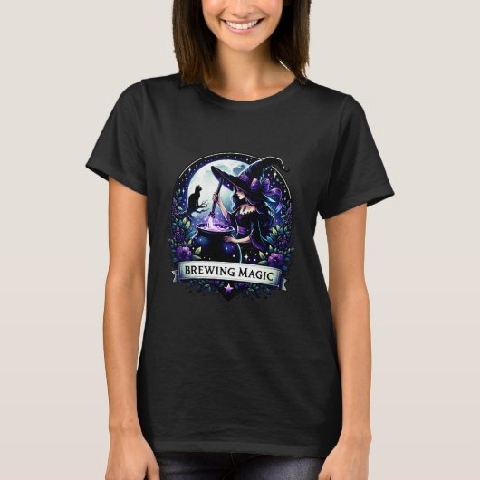 "Brewing Magic" Halloween Witch Shirt Tシャツ (正面)