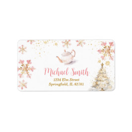 Brewing Pink Winter Tea Party ベビーシャワー 宛名ラベル ラベル