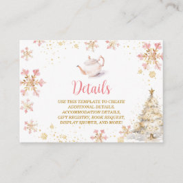 Brewing Pink Winter Tea Party Baby Shower Details エンクロージャーカード