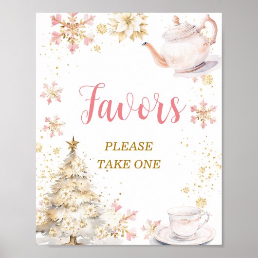 Brewing Pink Winter Tea Party Baby Shower Favors ポスター (正面)