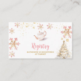 Brewing Pink Winter Tea Party Baby Shower Registry エンクロージャーカード