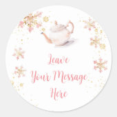 Brewing Pink Winter Tea Party Leave Your Message ラウンドシール (正面)