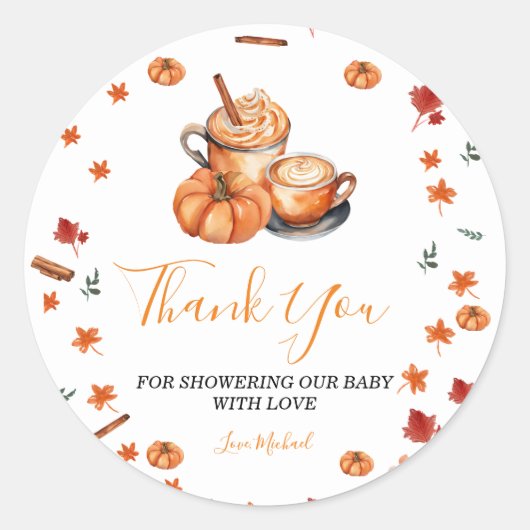 Brewing Pumpkin Spice Coffee Baby Shower Thank You ラウンドシール (正面)