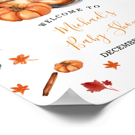 Brewing Pumpkin Spice Coffee Baby Shower Welcome ポスター (角)