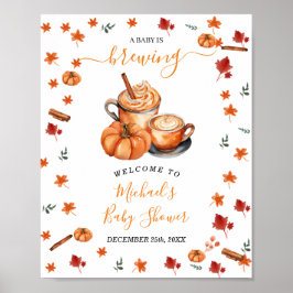 Brewing Pumpkin Spice Coffee Baby Shower Welcome ポスター