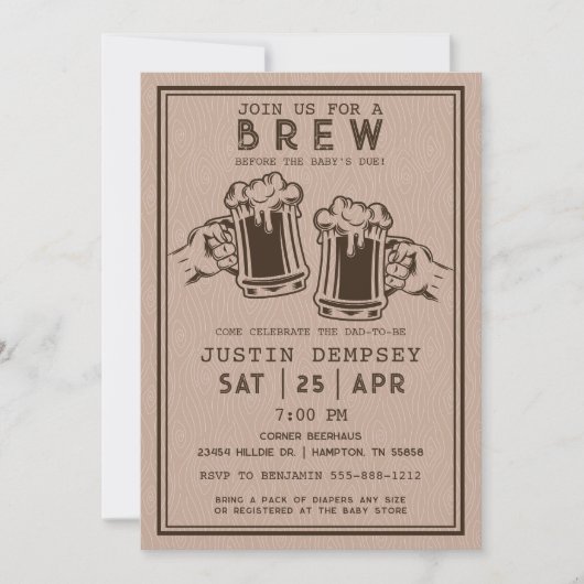 Brews Before the Baby's Due Men's Diaper Party  招待状 (正面)