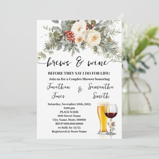 Brews & Wine Before I do Winter Couples Shower 招待状 (スタンド正面)