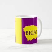 Brianの名前の紫と黄色のスプラッシュデザイン コーヒーマグカップ (正面右)