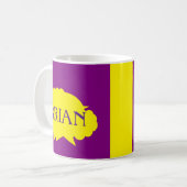 Brianの名前の紫と黄色のスプラッシュデザイン コーヒーマグカップ (正面左)