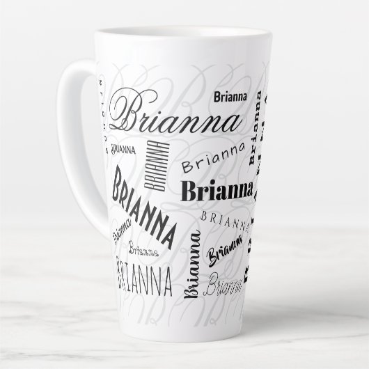 Brianna Custom Name Black White カフェラテマグ (左アングル)
