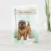 Briard Breed Dog Outside Under Birthday Sign カード (正面)