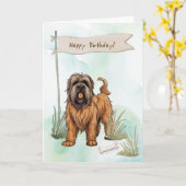 Briard Breed Dog Outside Under Birthday Sign カード (黄色い花)