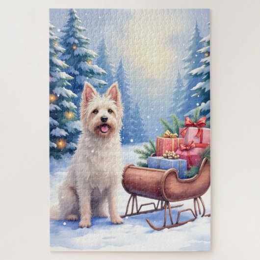 Briard Vintage Sleigh Winter Christmas Art ジグソーパズル (縦)