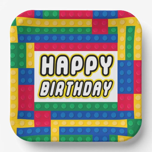 Brick Builder Birthday 9" paper plate ペーパープレート (正面)