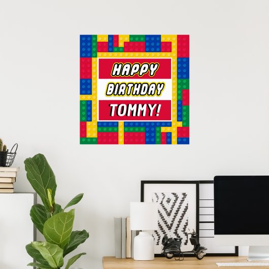 Brick Builder Customizable Birthday Sign ポスター (ホームオフィス)
