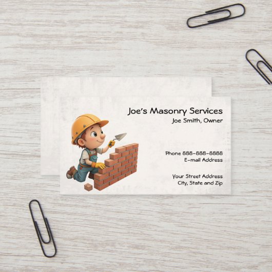 Brick Mason Masonry Construction Business Card 名刺 (正面/裏面インサイチュ)