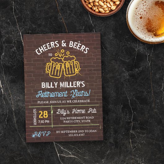 Brick Paint Spatter Cheers & Beers Retirement 招待状