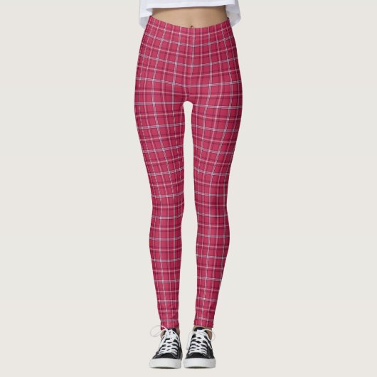 Brick Red and Soft Peach Plaid レギンス (正面)